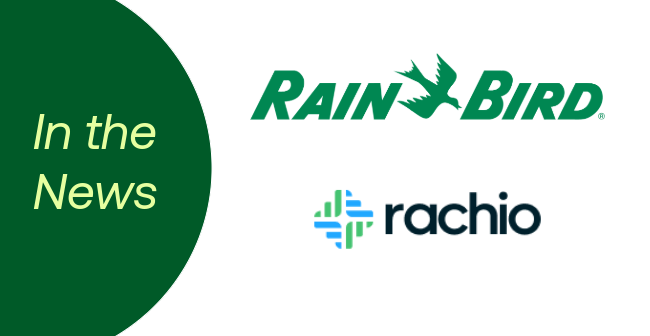 Rain Bird and Rachio logos with "In the News" text 